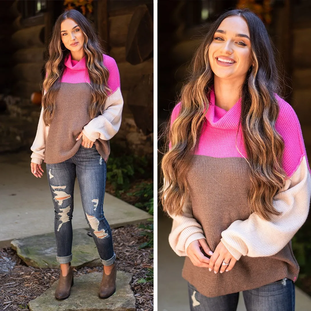 Make Your Move Pink Cowl Neck Sweater