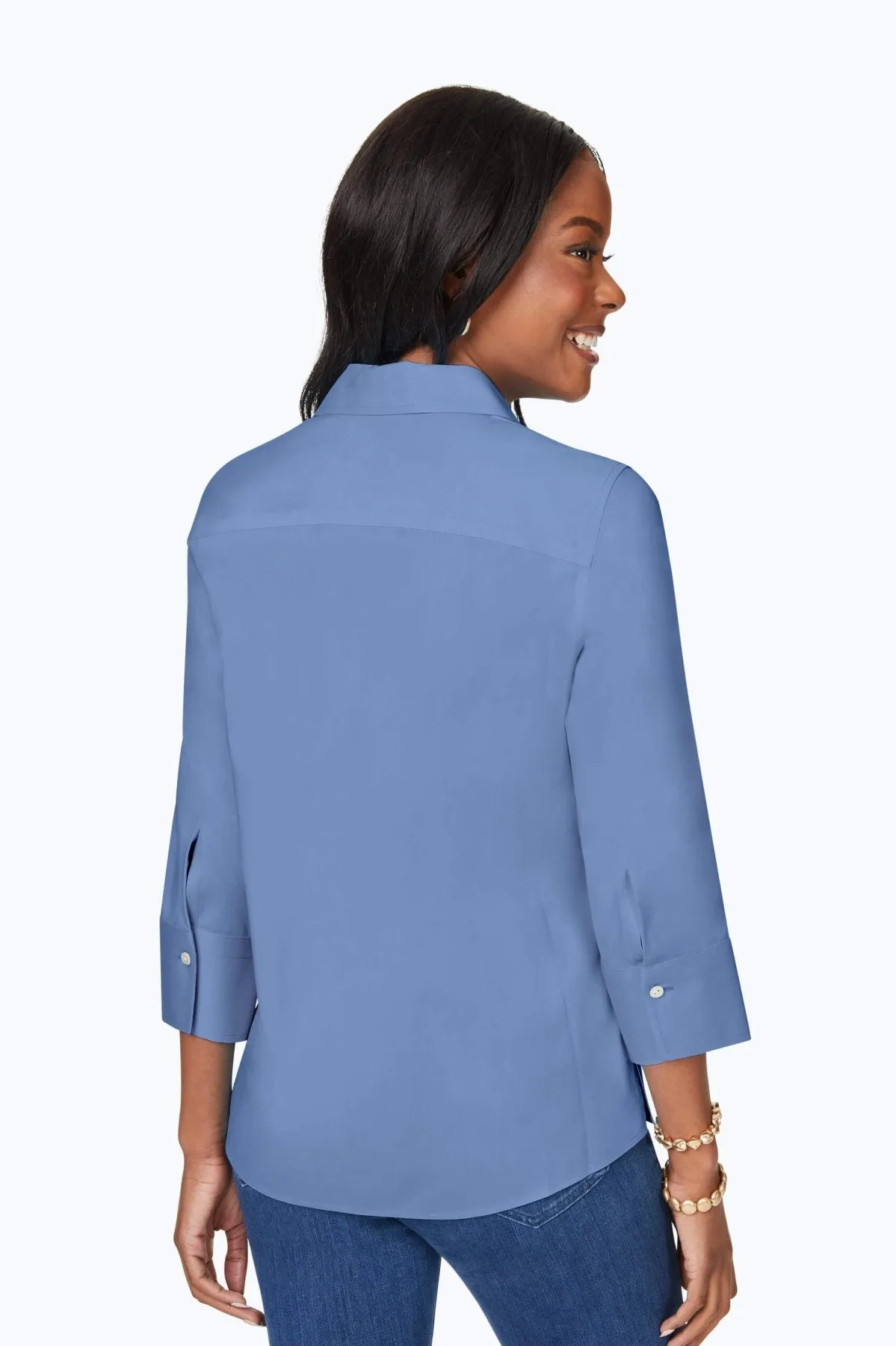 Mary Stretch No Iron 3/4 Sleeve Shirt, Blue Denim