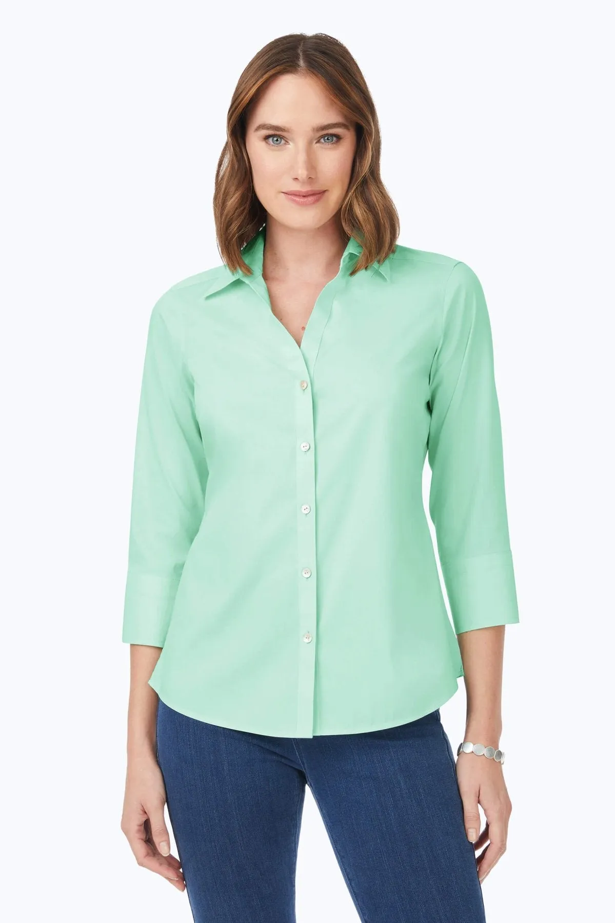 Mary Stretch No Iron 3/4 Sleeve Shirt, Sea Mist