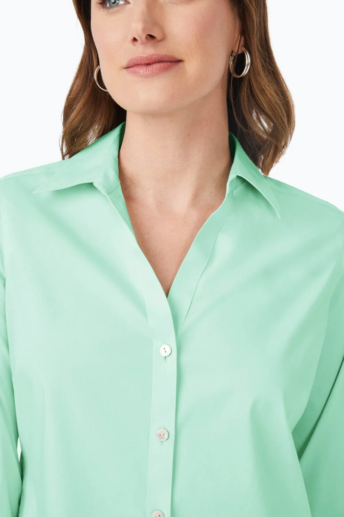 Mary Stretch No Iron 3/4 Sleeve Shirt, Sea Mist