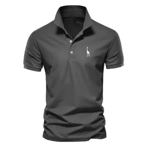 Men Summer Pure Color Polo Shirt Trending Deer Pattern Print Casual Golf Polo Shirts