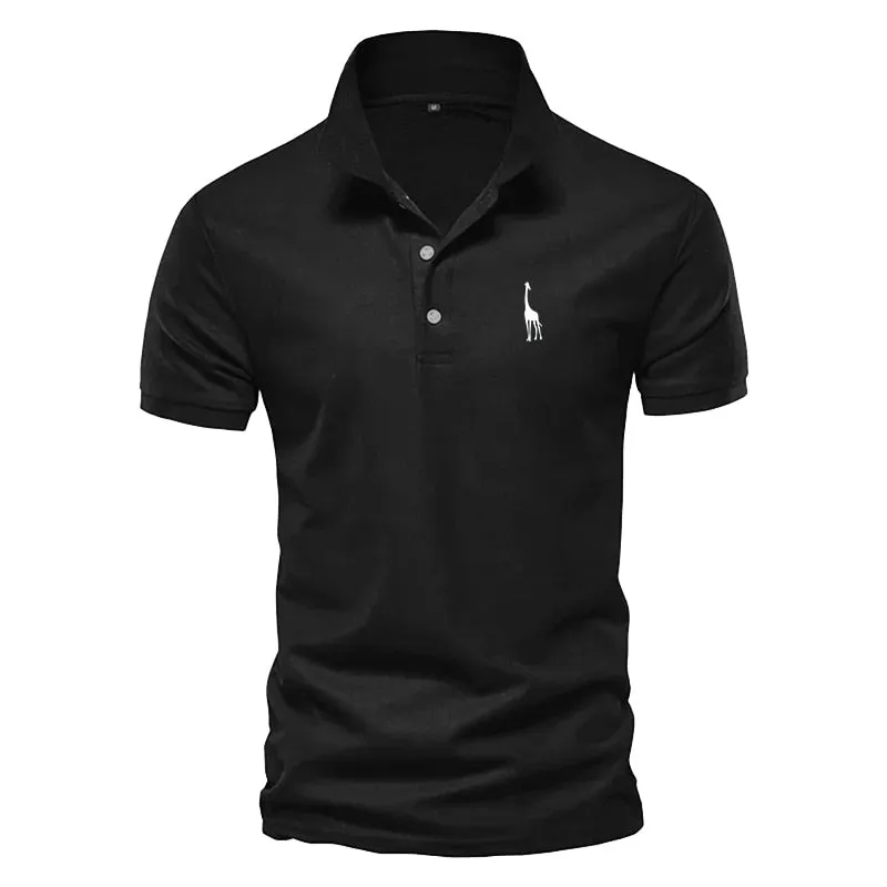 Men Summer Pure Color Polo Shirt Trending Deer Pattern Print Casual Golf Polo Shirts