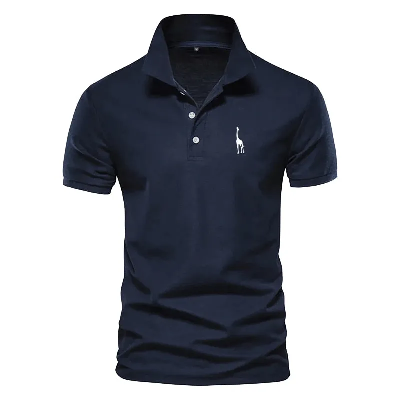 Men Summer Pure Color Polo Shirt Trending Deer Pattern Print Casual Golf Polo Shirts