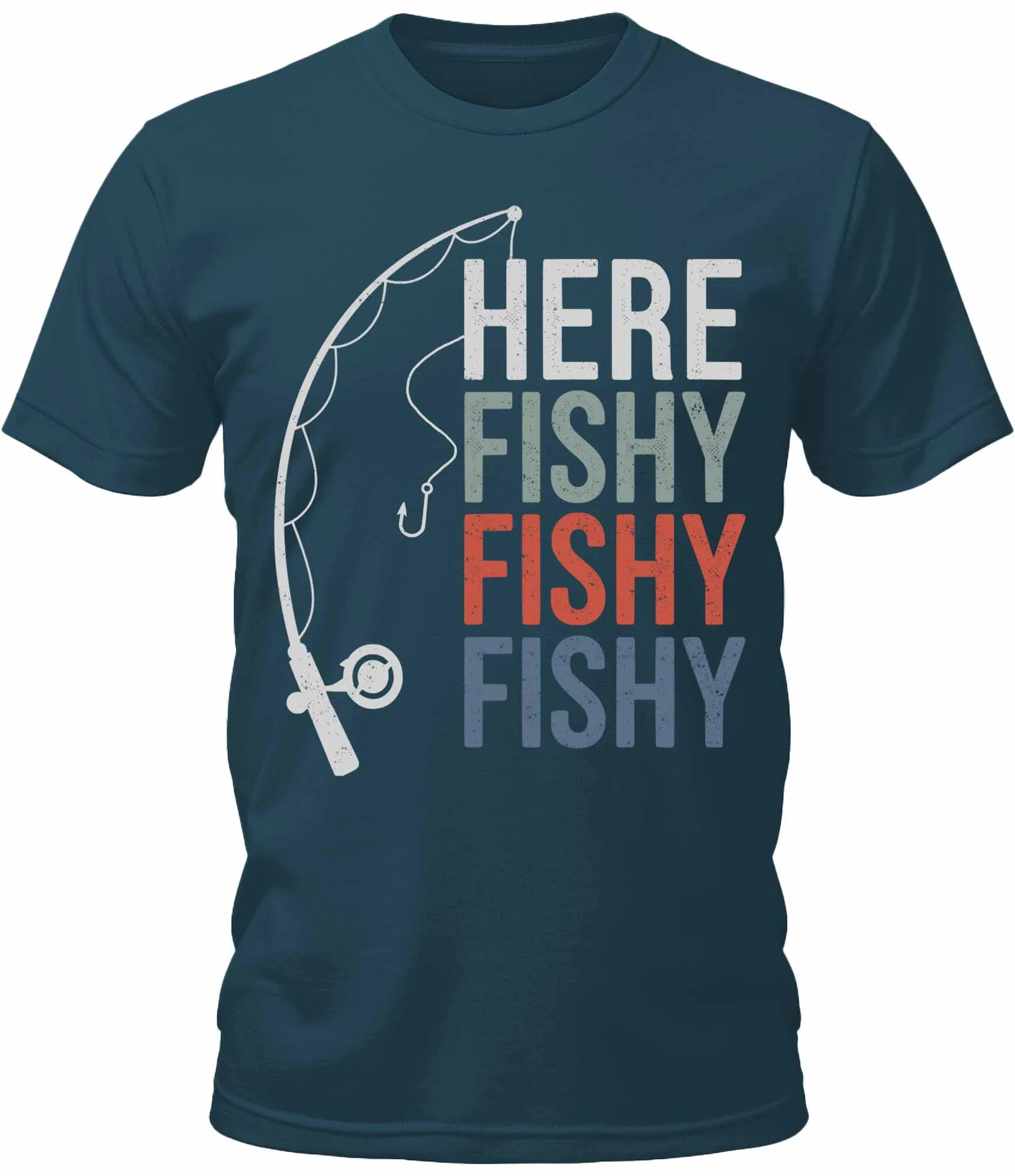 Men's Here Fishy Fishy Fishy Graphic Tee Cool Premium Fishing Tshirt