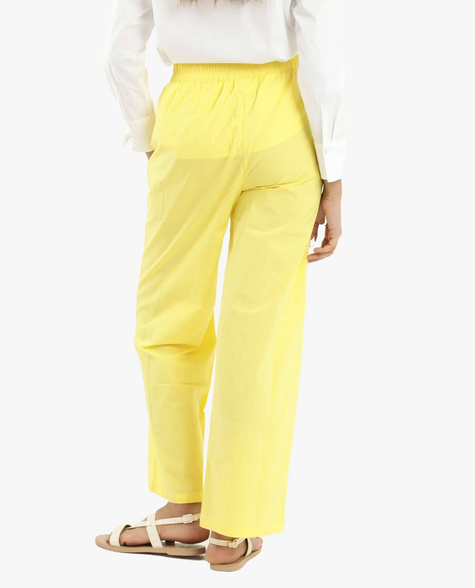 Rareism Women Badgle-B Pastel Yellow Cotton Fabric Regular Length Trouser