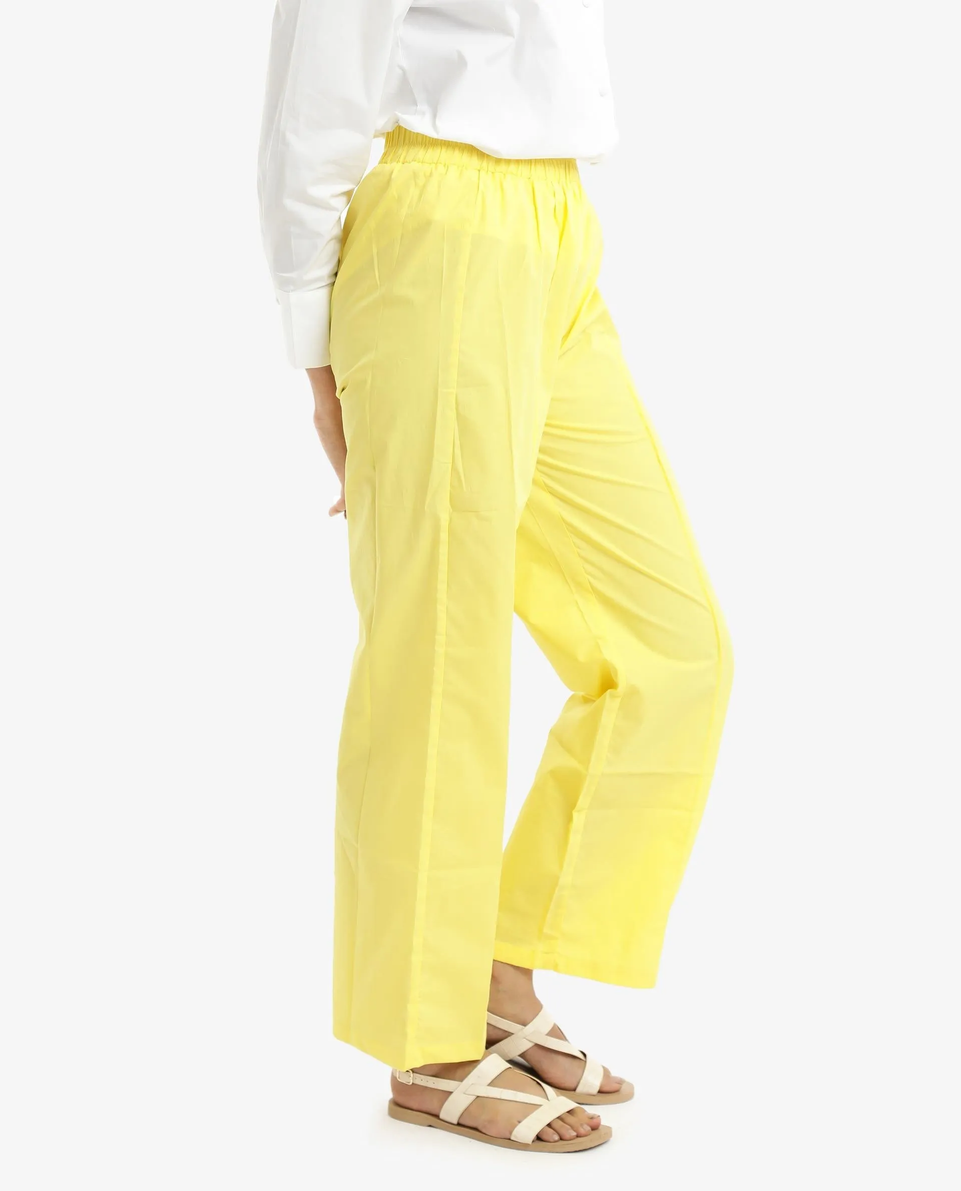 Rareism Women Badgle-B Pastel Yellow Cotton Fabric Regular Length Trouser