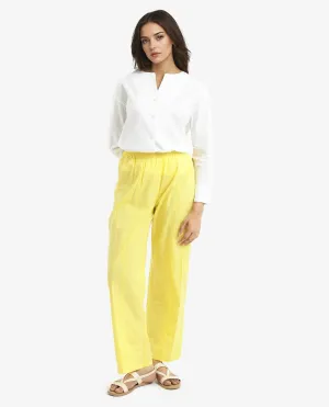 Rareism Women Badgle-B Pastel Yellow Cotton Fabric Regular Length Trouser