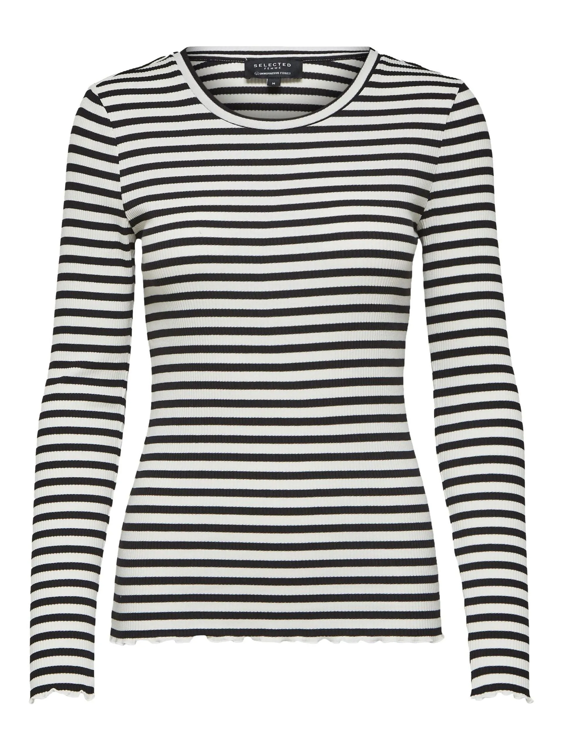 Selected Femme Anna Long Sleeve Crew Neck Tee Black/White