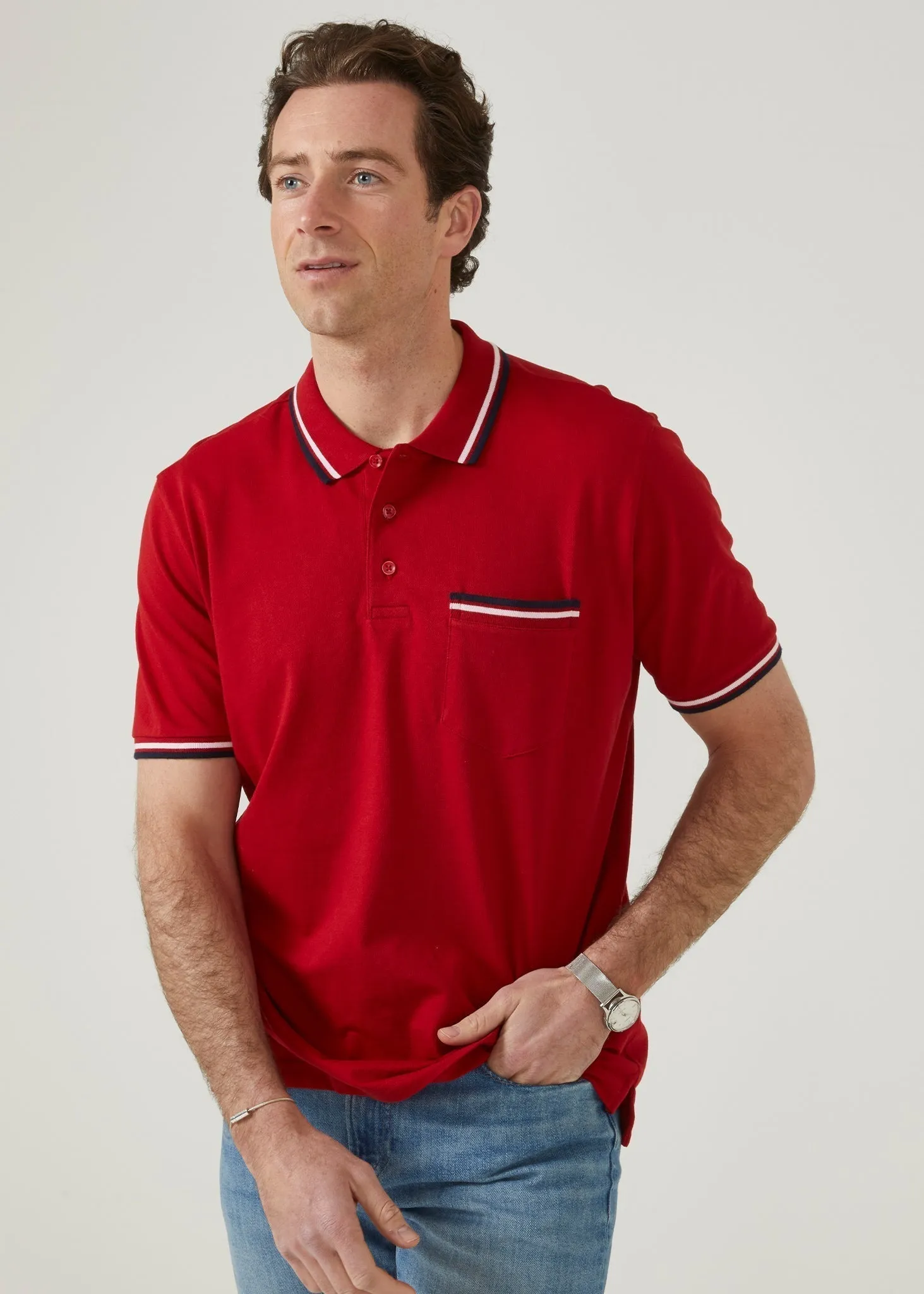 Shoreham Polo Shirt with Tipped Trim In Rosso