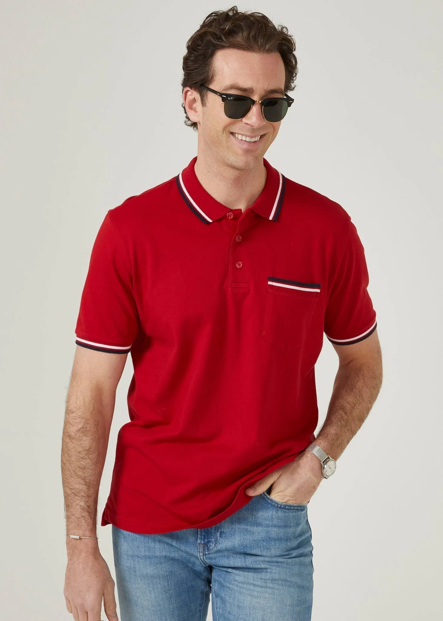 Shoreham Polo Shirt with Tipped Trim In Rosso