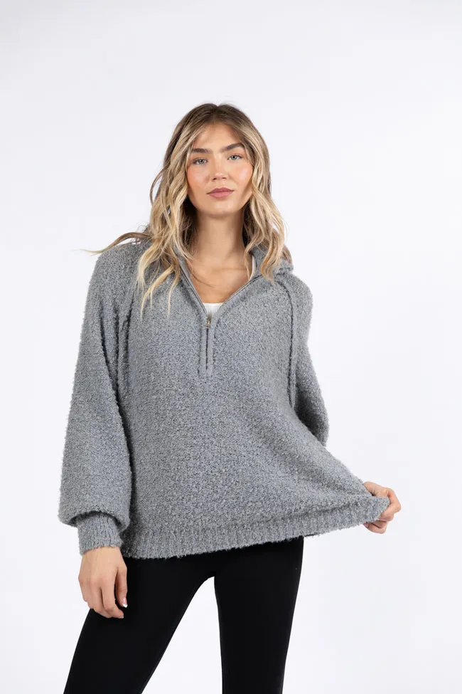 Signature Move Grey Fuzzy Quarter Zip Pullover SALE