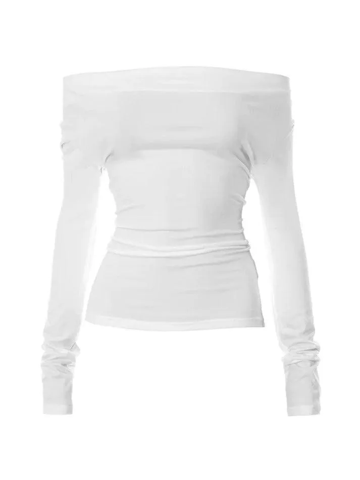 Solid Color Stacked Neck Backless Lacing Long Sleeve Tee