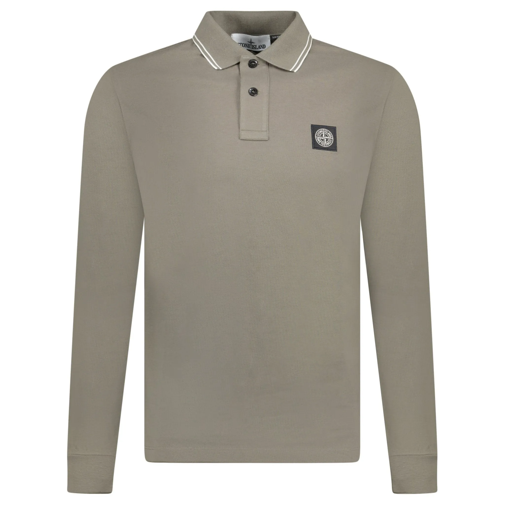 Stone Island Compass Logo Long Sleeve Polo Grey