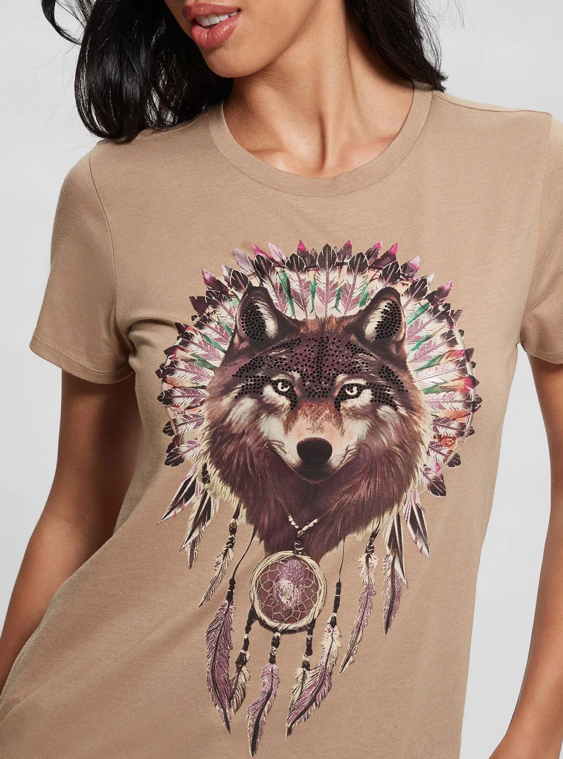 Tan Wolf Graphic T-Shirt