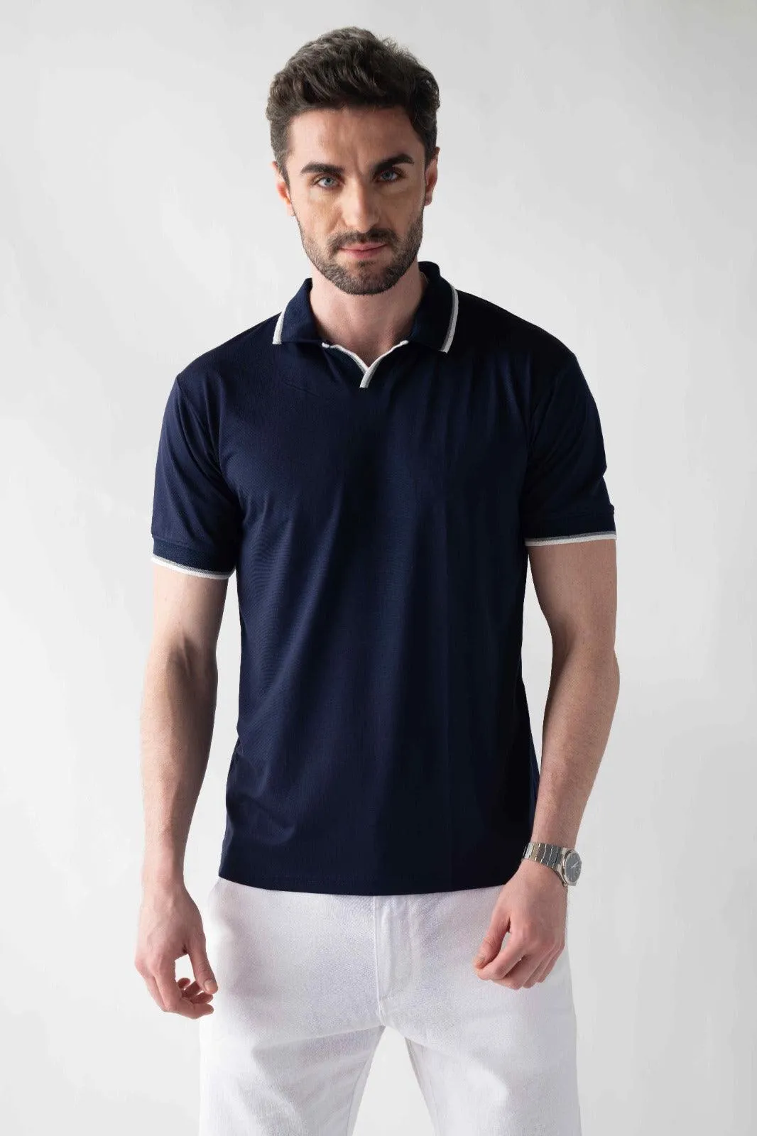 Tencel Stretch Polo in Deep Blue