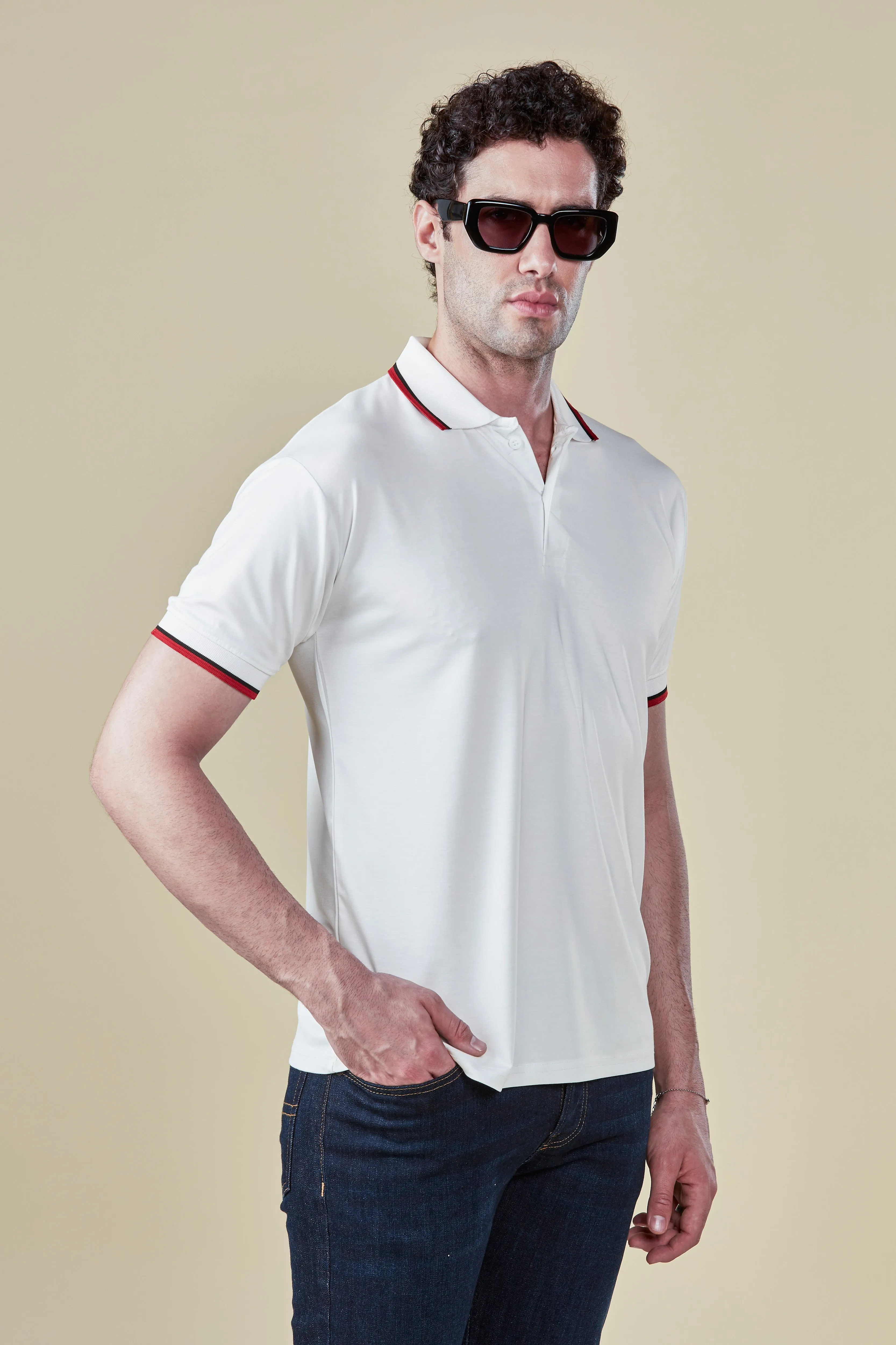 Tencel Stretch Polo in Pearl White