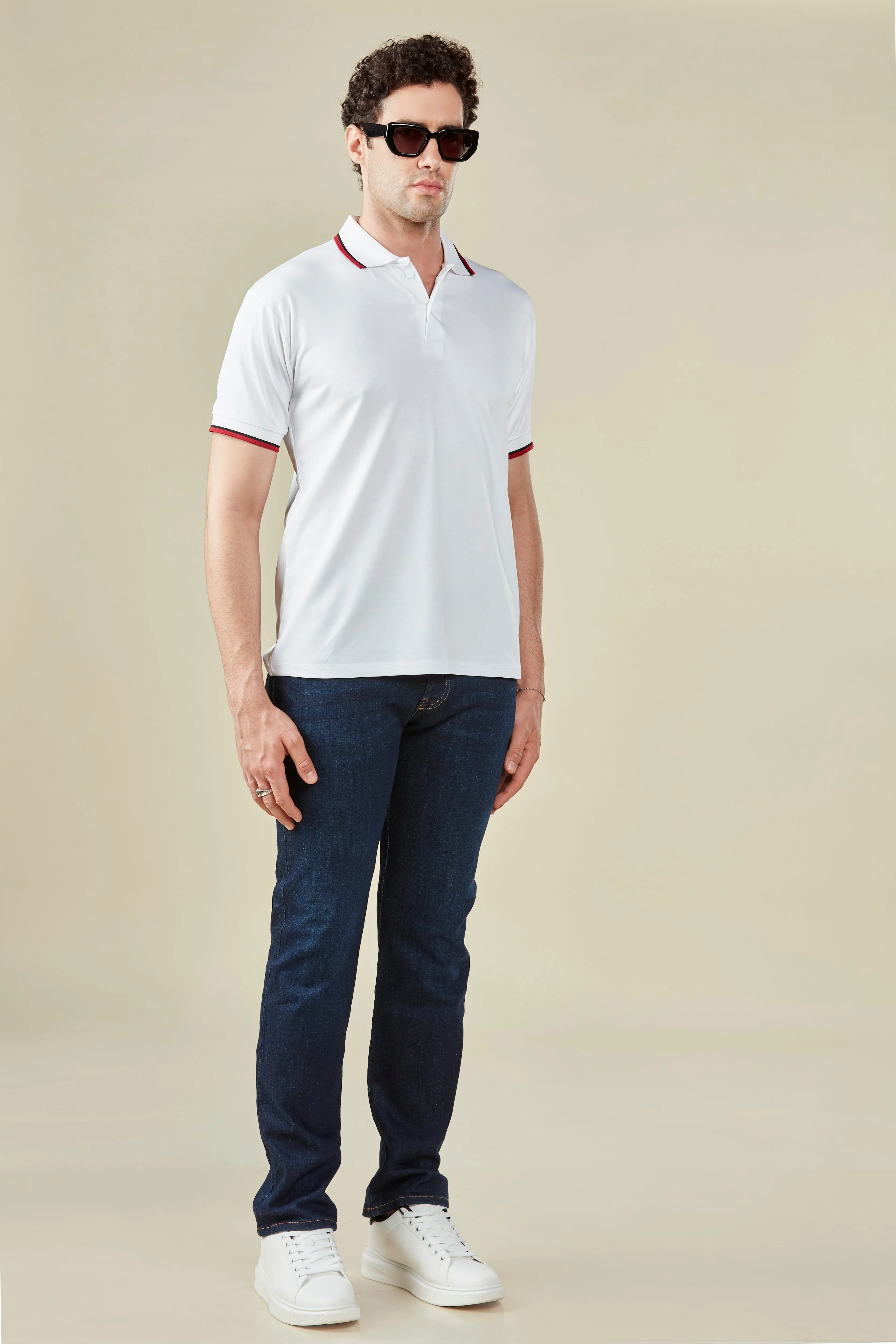 Tencel Stretch Polo in Pearl White