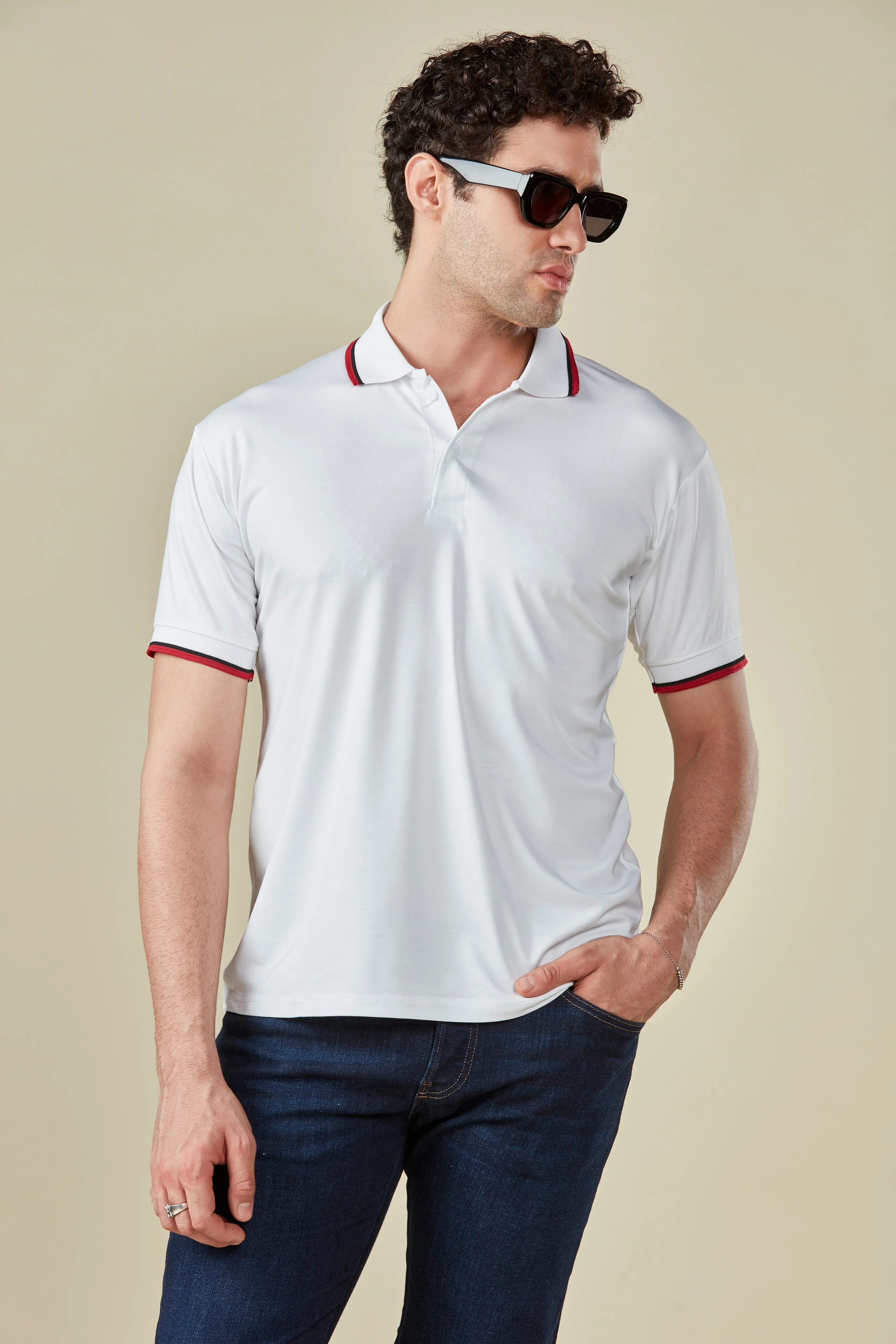 Tencel Stretch Polo in Pearl White