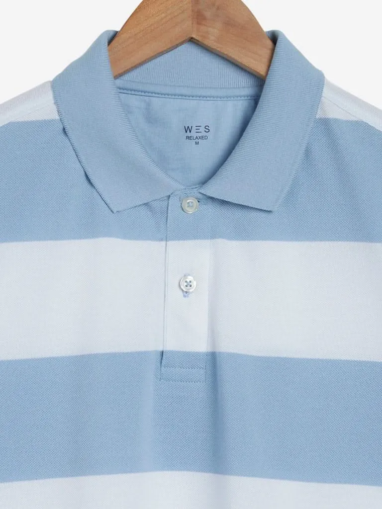 WES Casuals Light Blue Relaxed-Fit Polo T-Shirt