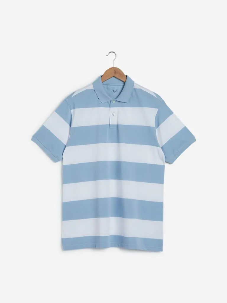 WES Casuals Light Blue Relaxed-Fit Polo T-Shirt