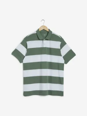 WES Casuals Sage Green Relaxed-Fit Polo T-Shirt