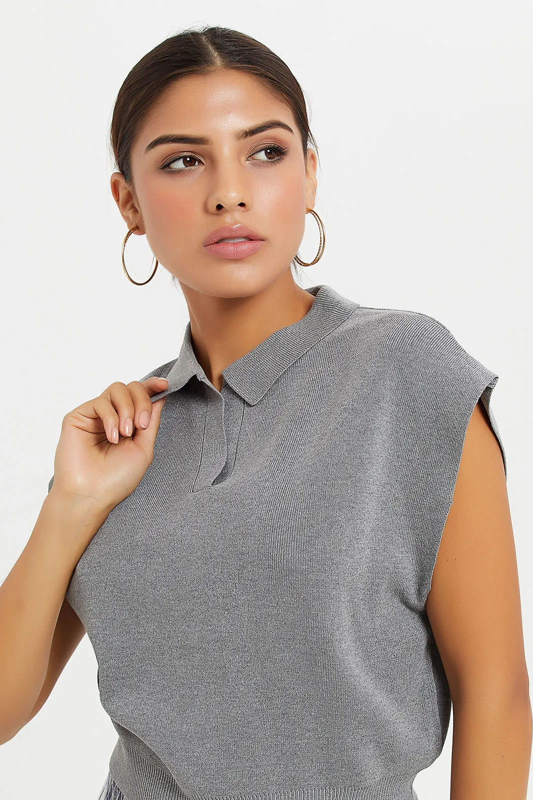 Women Grey Plain Shirt Top