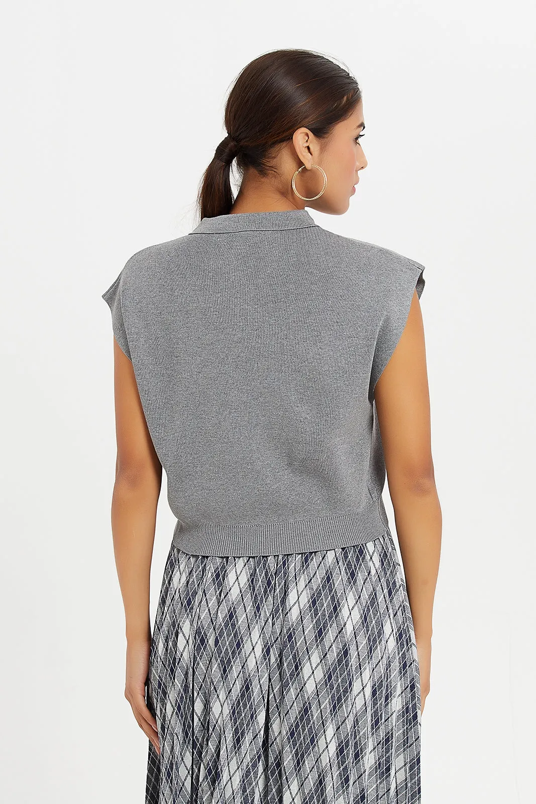 Women Grey Plain Shirt Top