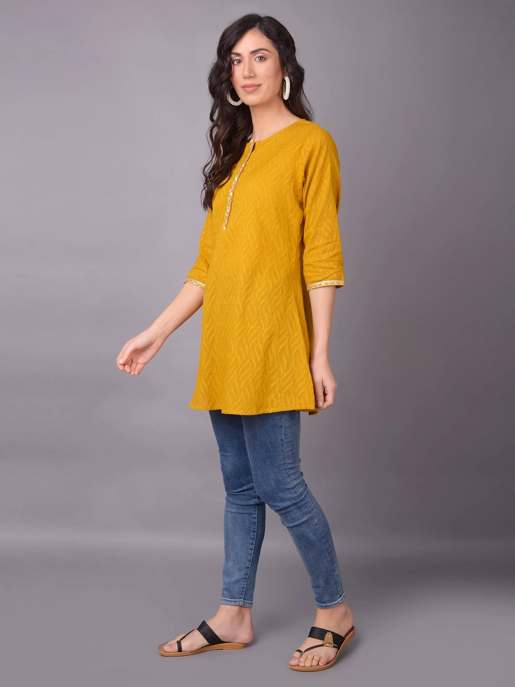 Women Mustard Solid Tunic