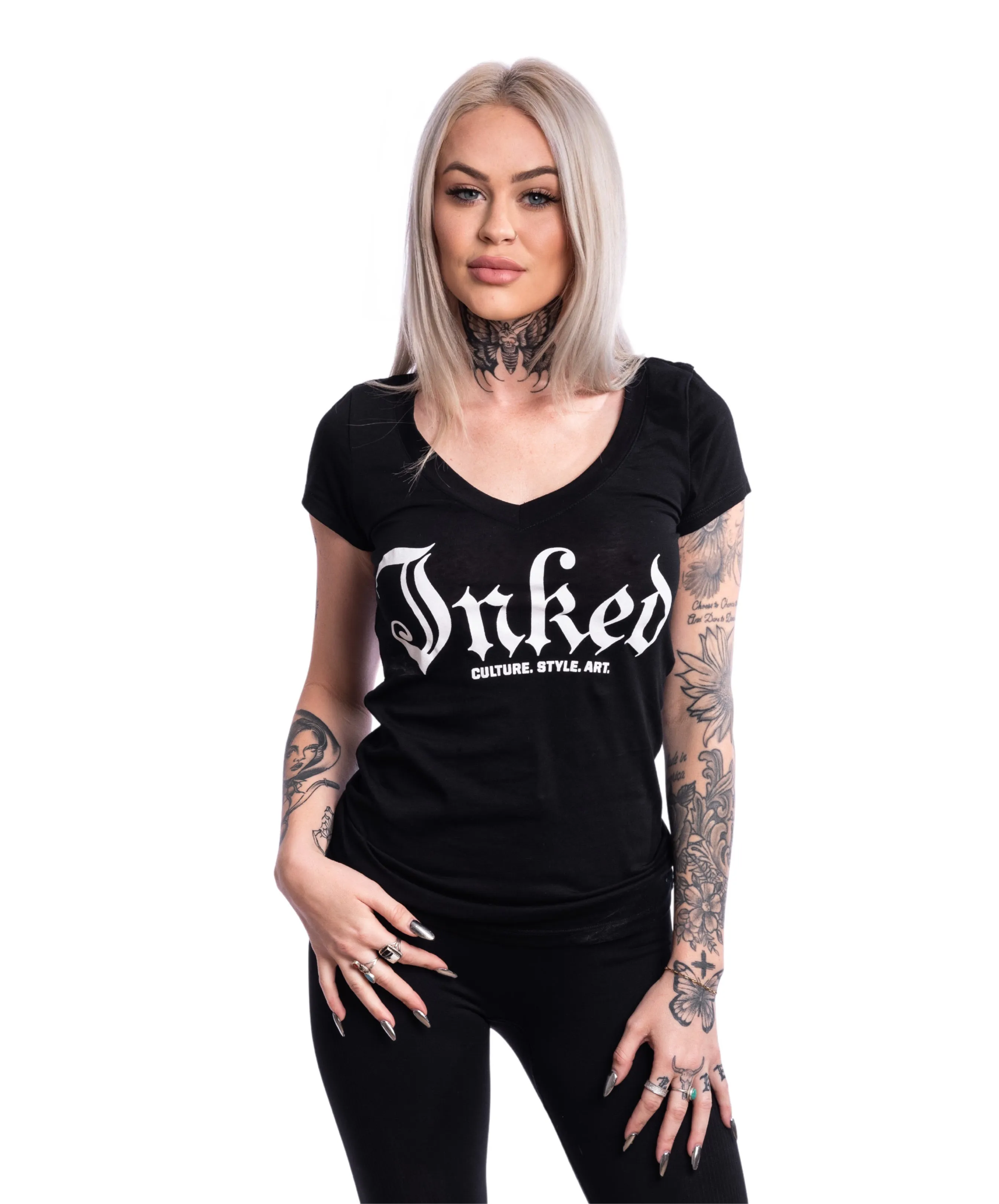 Women's Inked Mag Logo V-Neck Tee - Black