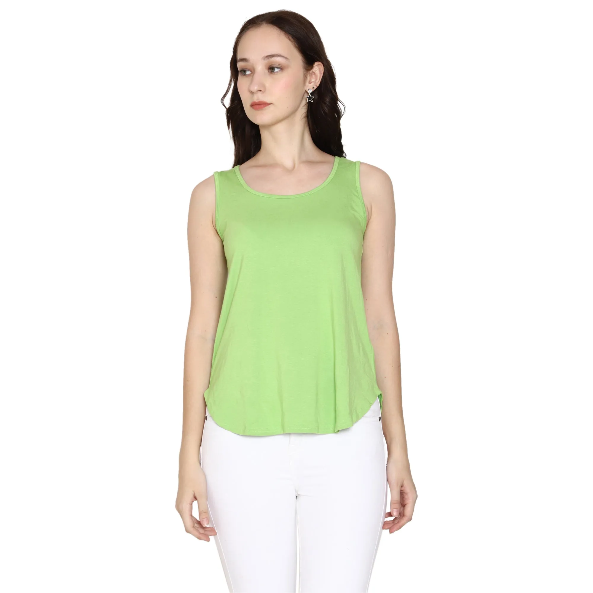 Woodwose Organic Clothing Women's Lime Green Bamboo Relaxed Fit Tank Top